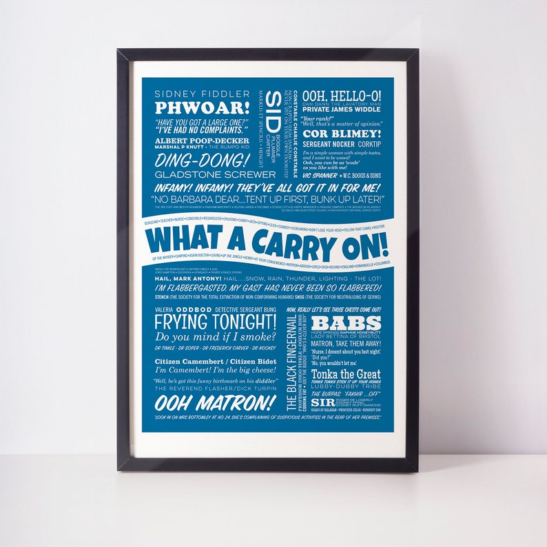 Carry On Print Nostalgic Print, Retro Poster Film Quote Print What A Carry On! Typographic Print