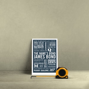 UPDATED James Bond Print now includes No Time To Die, James Bond Print, Typographic Print, 007 Print. A4 (210 x 297mm)