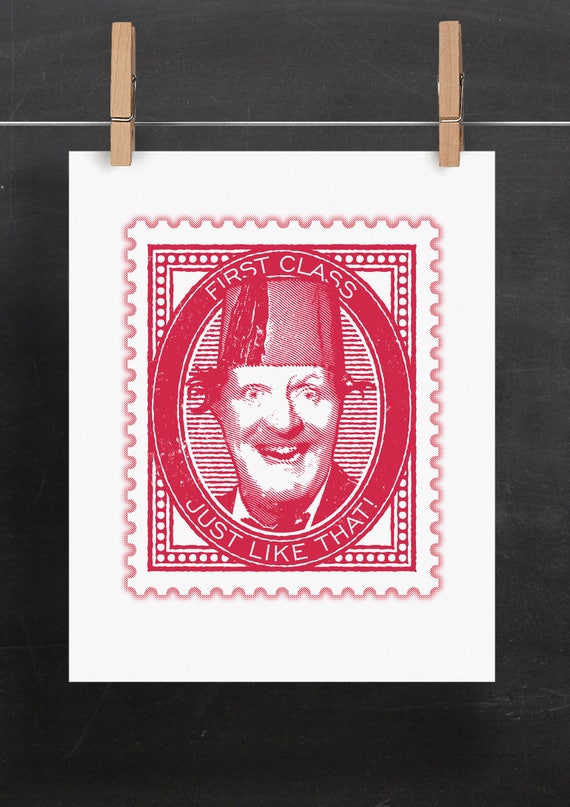 Tommy Cooper Print, Just Like That Art Print, Tommy Cooper Stamp Print, TV  Quote Art, Granddad Present, Dad Gift 