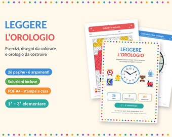 Reading the Clock PDF, Worksheets for 1st, 2nd, and 3rd Grade, Clock to Build, Color by Result, Printable