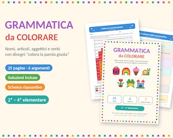 Coloring Pages for Grammar in PDF, Italian Worksheets for 2nd, 3rd, and 4th Grade, Nouns, Articles, Adjectives, Verbs, Grammatical Analysis