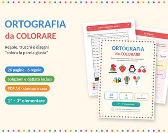 Spelling Coloring Pages PDF, Italian Worksheets for 1st, 2nd, and 3rd Grade, Double Letters, Accent, Dictation, Printable