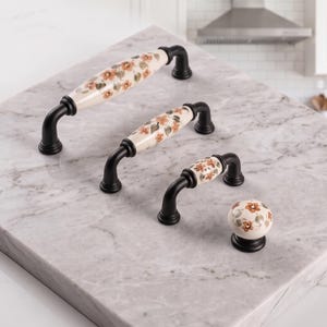 Tirador de porcelana para armario, tirador decorativo para cajón, tirador de cerámica para muebles, herrajes vintage para armarios de cocina, herrajes para armarios hechos a mano.
