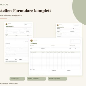 Ensemble de formulaires de chantier : Journal de chantier, Registre des mesures, Rapport de chantier | PDF remplissable + Version imprimable A4 | Modèles pour les professionnels du bâtiment image 1
