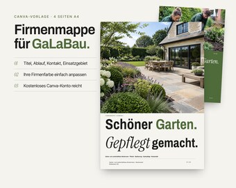 Bedrijfsbrochure voor tuin- en landschapsaanleg (Canva-sjabloon, modern) · 4 pagina's · Beeldbrochure voor landschapsarchitectuur · Bedrijfspresentatie met expertisegebieden · PDF