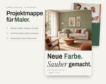 Bedrijfsportfolio voor schildersbedrijven (Canva-sjabloon, 21 pagina's) | Projectportfolio van schilders, bedrijfsprofiel (A4) | ​​Bewerkbare brochure met handelsafbeeldingen