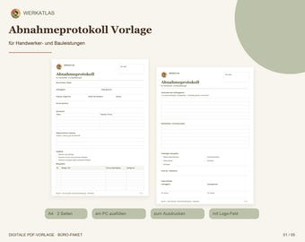 Modèle de protocole de réception (PDF, remplissable) | Réception des travaux pour les corps de métier et les services du bâtiment | Liste des défauts A4 avec emplacement pour logo
