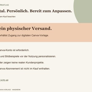 K&ouml;nnte beinhalten: Eine digitale Informationsgrafik mit dem Text: Digital. Pers&ouml;nlich. Bereit zum Anpassen. Bitte vor dem Kauf beachten. Kein physischer Versand. Du erh&auml;ltst Zugang zur digitalen Canva-Vorlage. Ein Canva-Konto ist erforderlich.