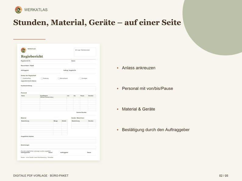 Site manager's report template (fillable PDF) | Construction site timesheet (A4) with logo field | Printable form for tradespeople image 2