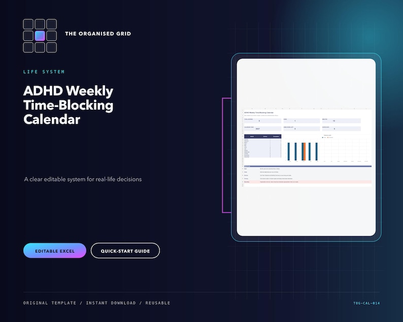 ADHD Weekly Time-blocking Calendar | Excel Focus Planner - Etsy