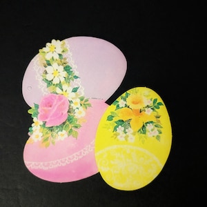 Vintage Pascua Decoración Rosa y Amarillo Floral Huevos Cartón Recorte Eureka Company Nuevo Viejo Stock Sin Usar 1960