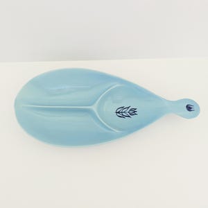 Vintage Cronin China Blue Tulip Divided Serving Dish 1950s New Old Stock Mid Century