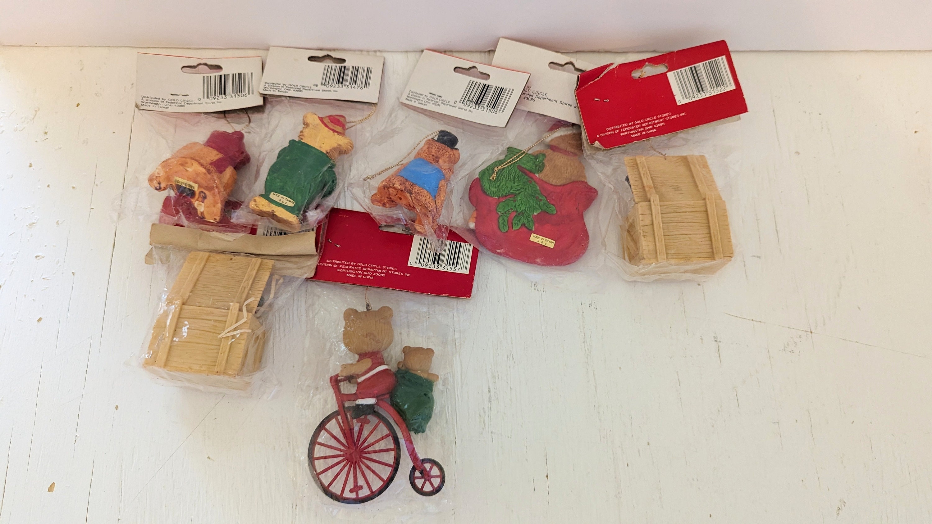 Vintage Teddy Bear Christmas Tree Ornaments Set of 7 New in Package