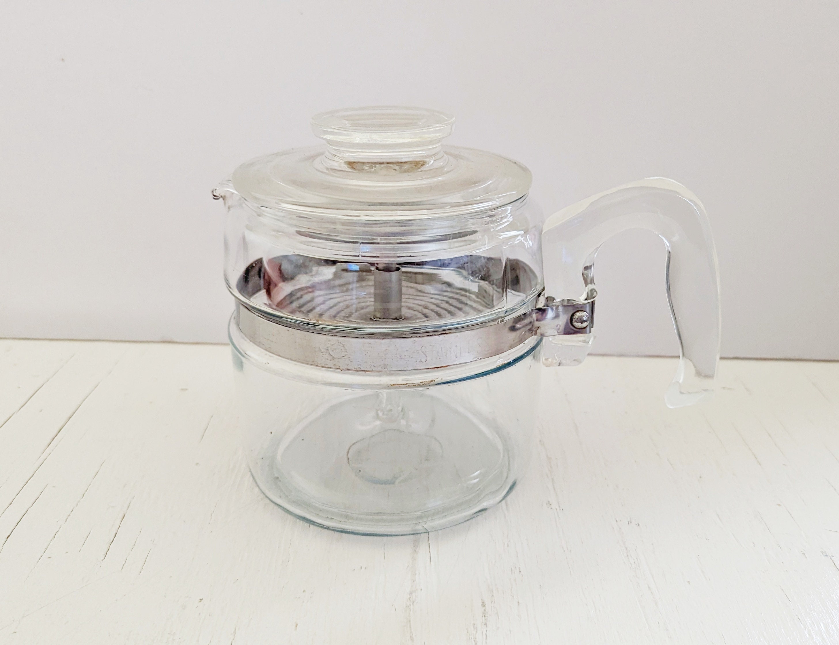 PYREX Flameware 4-cup Percolator Complete Set Clear Glass Coffee Pot  Vintage Stove Top Coffee Maker PYREX Mid Century Percolator 7824-B USA 