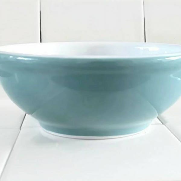 Restaurant Ware Bowl Heavy Diner Style Blue and Ivory Shenengo China Rimrol Welroc Oatmeal Nappy