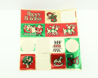 ヴィンテージ クリスマス ステッカー ゴールド レッド＆グリーン レイノルズ ラップ アルミホイル 1980年代 2枚セット