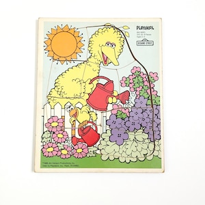 Vintage Sesame Street Puzzle Big Bird 9 Pieces Playskool Wood Framed 1980s Children Television Workshop