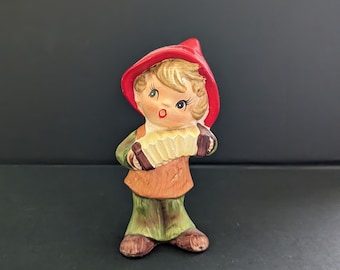 Vintage Napco Japan Elf Figurine Blonde Hair Accordion Player 1960's Woodland Style Ceramic