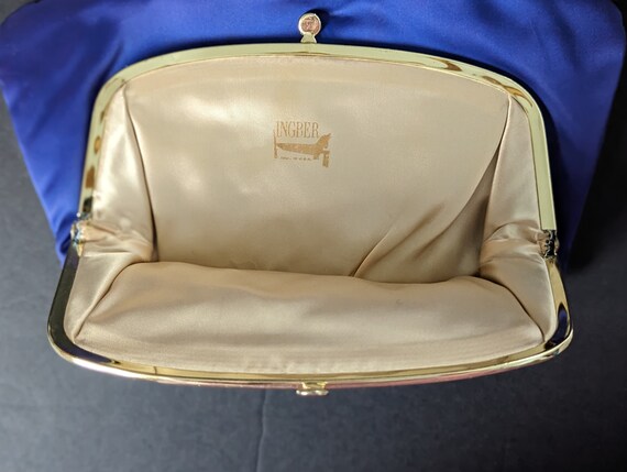Vintage Ingber Evening Bag Royal Blue Satin Fold … - image 6