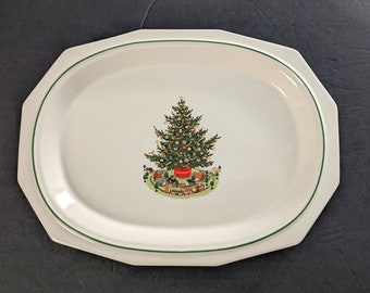 ヴィンテージ Pfaltzgraff クリスマス ヘリテージ サービングプラッター 14インチ ストーンウェア ホリデーツリー柄 オーバル型サービングディッシュ 1990年代