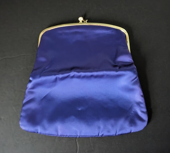 Vintage Ingber Evening Bag Royal Blue Satin Fold … - image 3
