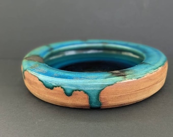 Vintage Poterie de la Colombe Stoneware Bowl Blue Drip Glaze French Sandstone Pottery Made in France 1960s Dove Pottery