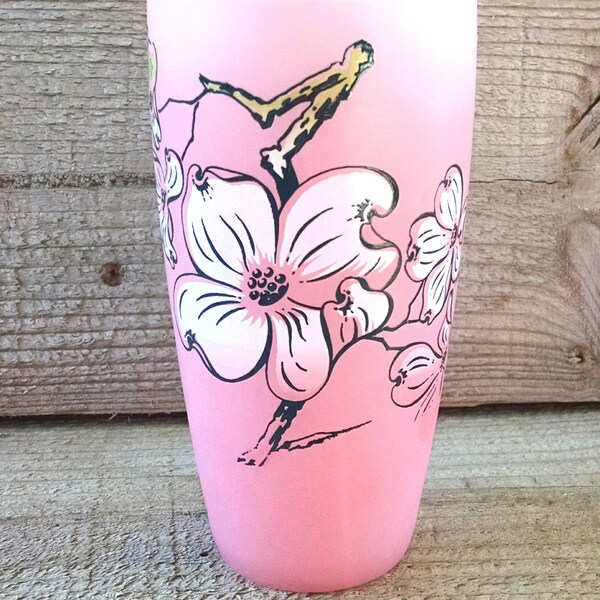 Anchor Hocking Drink Ware Frosted Tumblers Pink Yellow and White  Dogwood Flowers  Set of 4