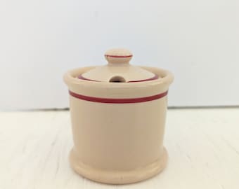 Vintage Mayer China Jelly Jar Tan and Red Mayan Ware Mustard Pot Restaurant Ware Diner Serving 1930's