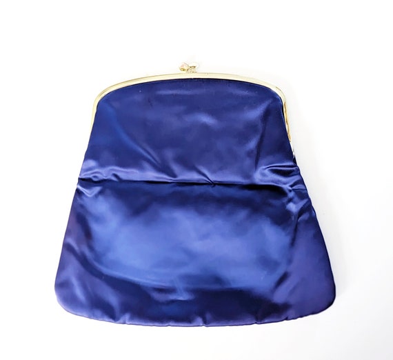 Vintage Ingber Evening Bag Royal Blue Satin Fold … - image 2