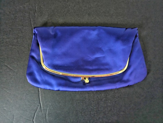 Vintage Ingber Evening Bag Royal Blue Satin Fold … - image 5
