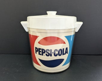 Vintage Pepsi Ice Bucket Thermo Serv White Plastic West Bend 1970's Red White and Blue