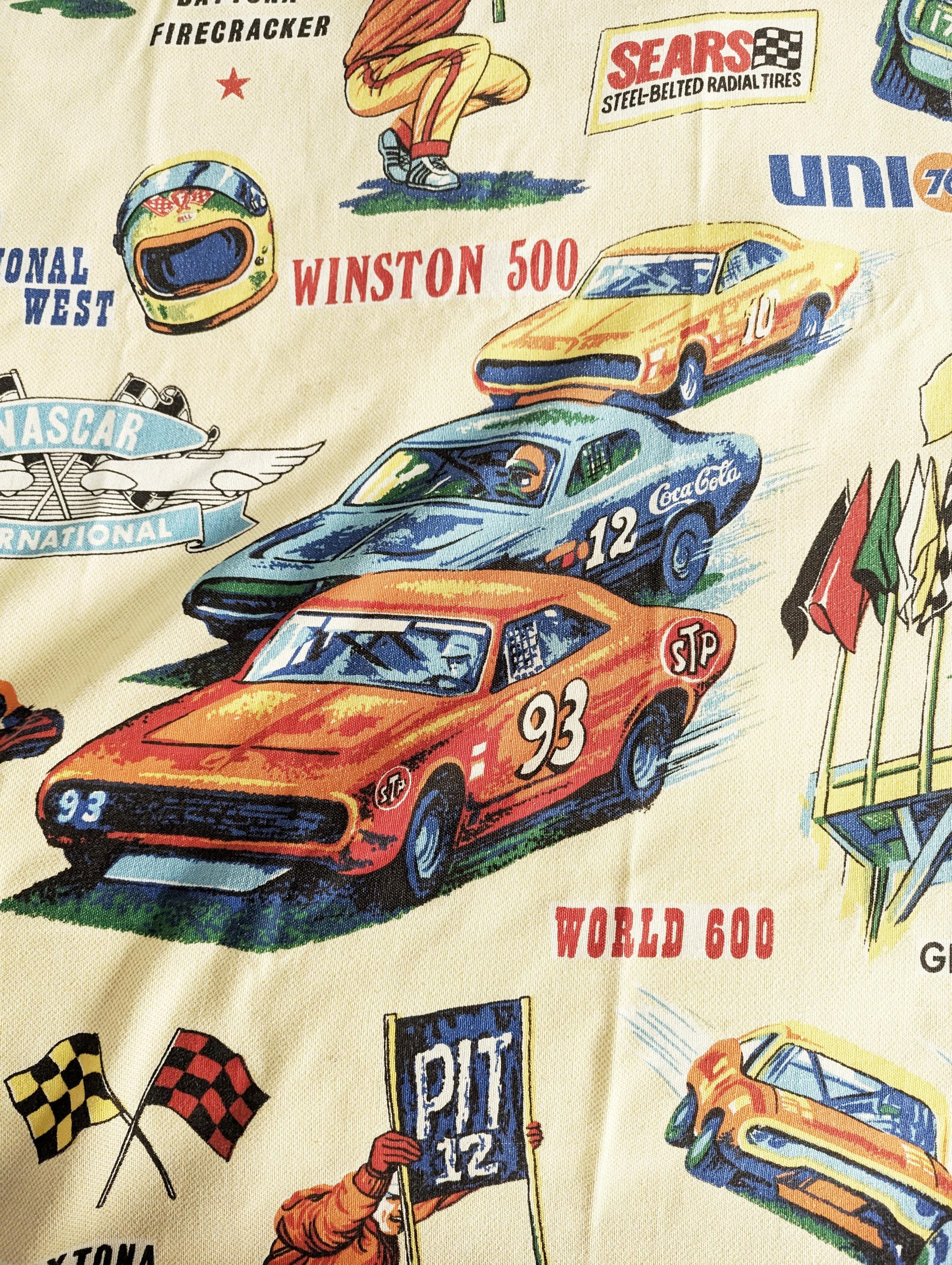 70s sears ファブリック　NASCAR大判シーツ　RACE USA製 車 70s sears ファブリック NASCAR大判シーツ RACE USA製