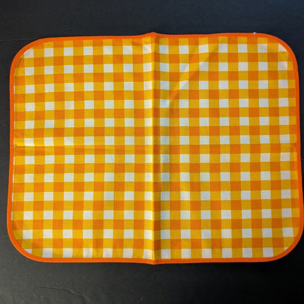 Vintage Placemat Laurids Lonborg Orange & White Gingham Plaid Oval Rectangle Shape Cotton Made In Denmark 1960's MOD