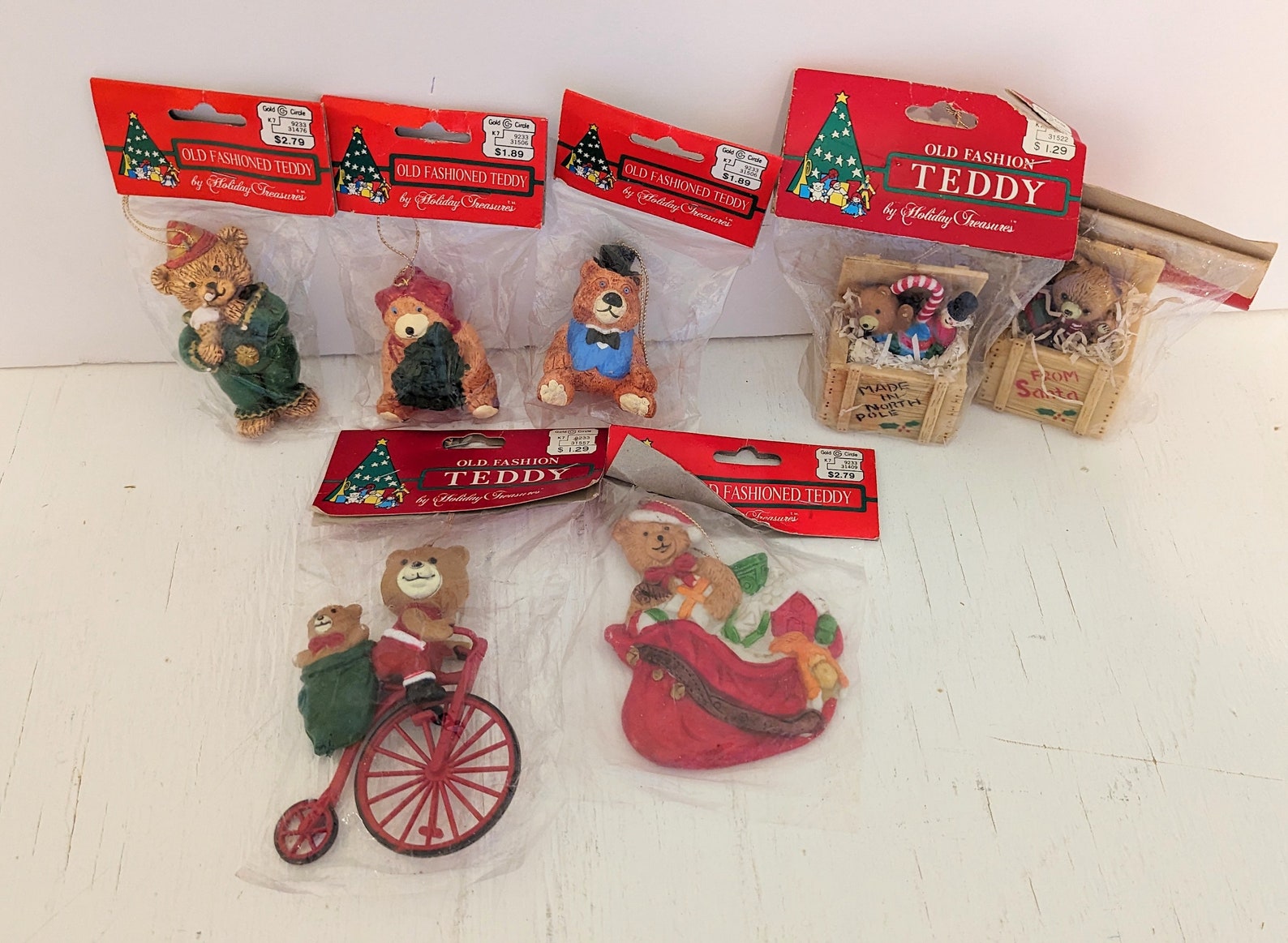 Vintage Teddy Bear Christmas Tree Ornaments Set of 7 New in Package