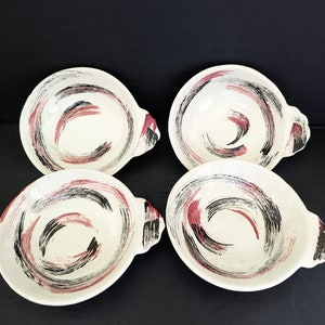Vintage Bowls Atomic California Pottery Pink & Black Set of 4 1950s