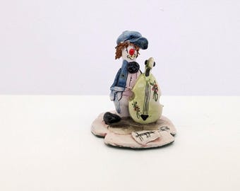 Vintage Zampiva Clown Figurine Playing Cello Musician Golden Crown E&R Italy Ceramic Spaghetti Hair Hand Painted