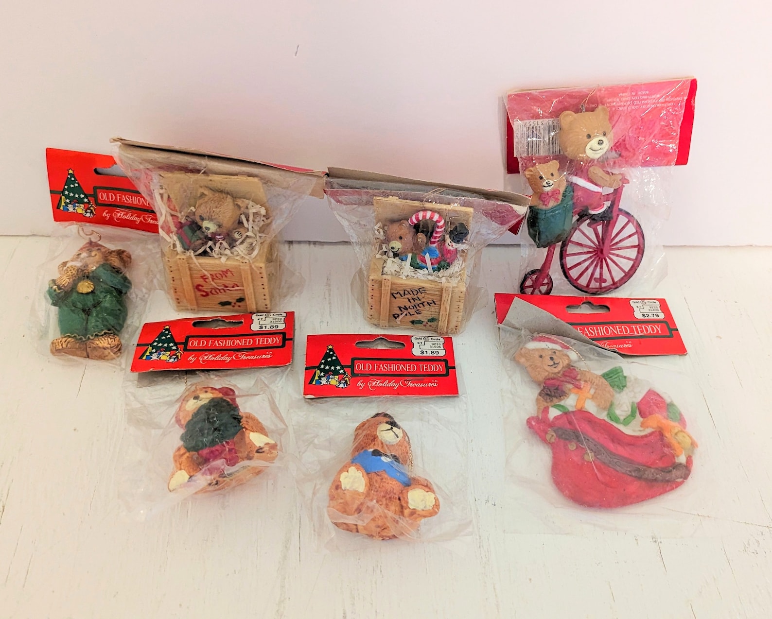 Vintage Teddy Bear Christmas Tree Ornaments Set of 7 New in Package