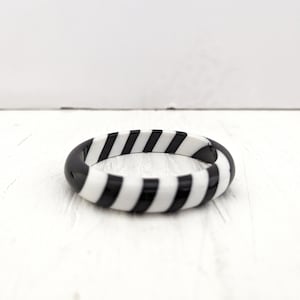 Vintage Black and White Plastic Bracelet  Zebra Striped 1960s