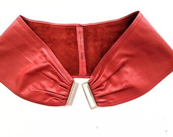 Vintage Ladies Belt Red Leather Statement Slouch Style Made in France 1980s The Go-Gos