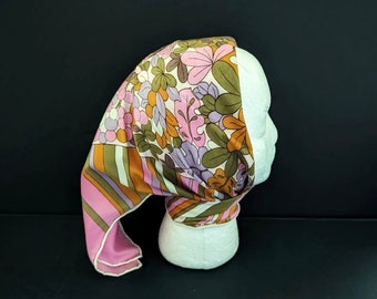 Vintage Ladies Rain Scarf Floral Print Acetate Twill Water Repellent Made In Japan  31 x 31 Square