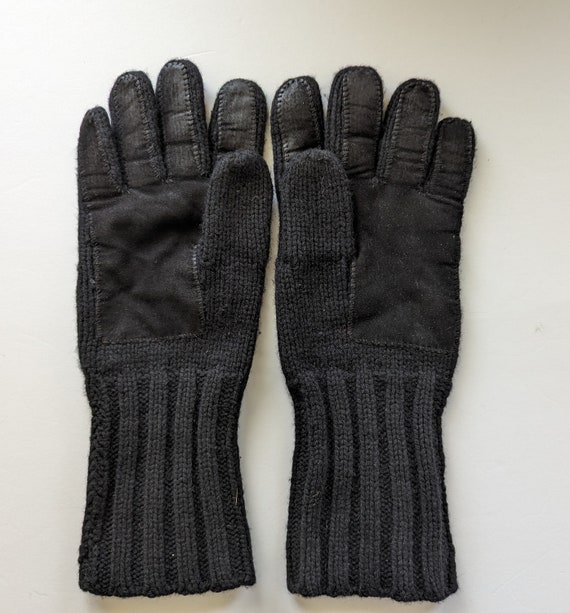 Polo Ralph Lauren Vintage Winter Gloves Black Merino Wool and Suede 1990's  