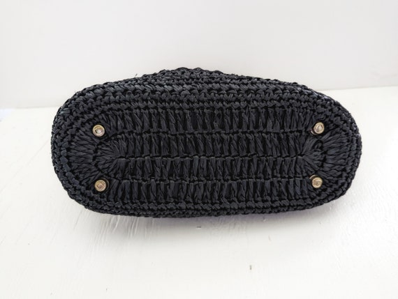 Vintage Handbag Summer Straw Black Raffia Woven 1… - image 6