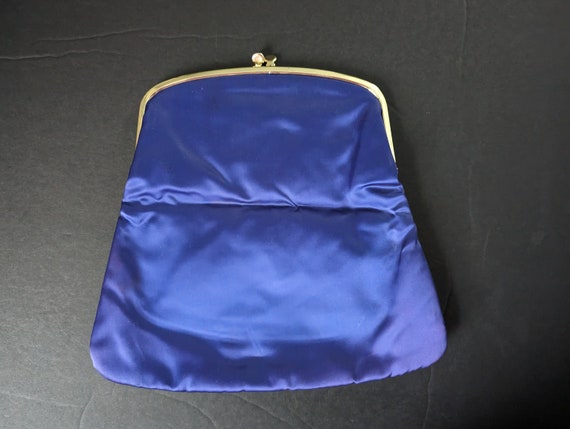 Vintage Ingber Evening Bag Royal Blue Satin Fold … - image 4