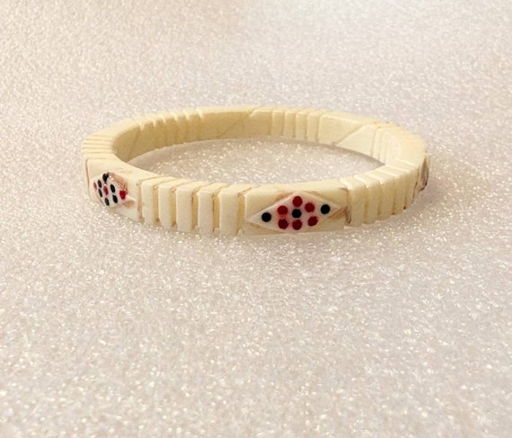 Vintage Ivory Celluloid Bracelet French Bakelite … - image 5