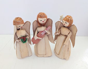 ヴィンテージ コーンハスク クリスマス エンジェル 3体セット キリスト降誕シーンの音楽家 未使用品 1970年代