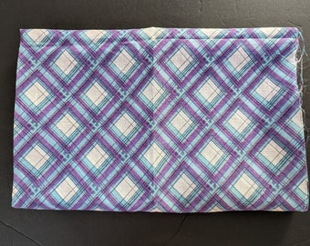 Vintage Plaid Fabric  Lightweight Cotton Blend  New With Tags Unused Purple Blue 1970's Brady Bunch Style Neisners 72x47