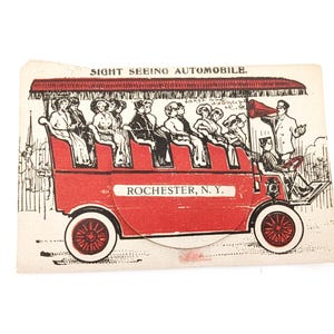 Antike Rochester New York Werbepostkarte Besichtigungswagen Rot & Schwarz ausklappbar 1907