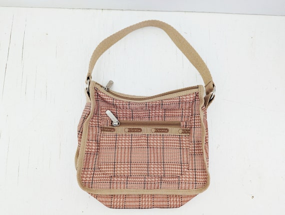 Vintage LeSportsac Handbag Nylon Baguette Beige &… - image 1