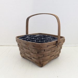 Vintage Longaberger Basket Large Berry Blue Woven Traditions Fabric Liner & Plastic Protector Original Stain 1980s
