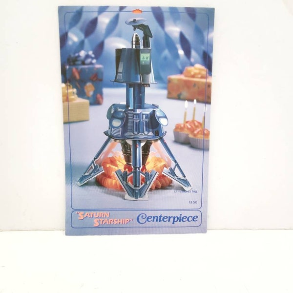 Vintage Hallmark Kids Birthday Party Table Centerpiece Space Ship Saturn Starship  1980's Blue and Silver Unisex Boy or Girl